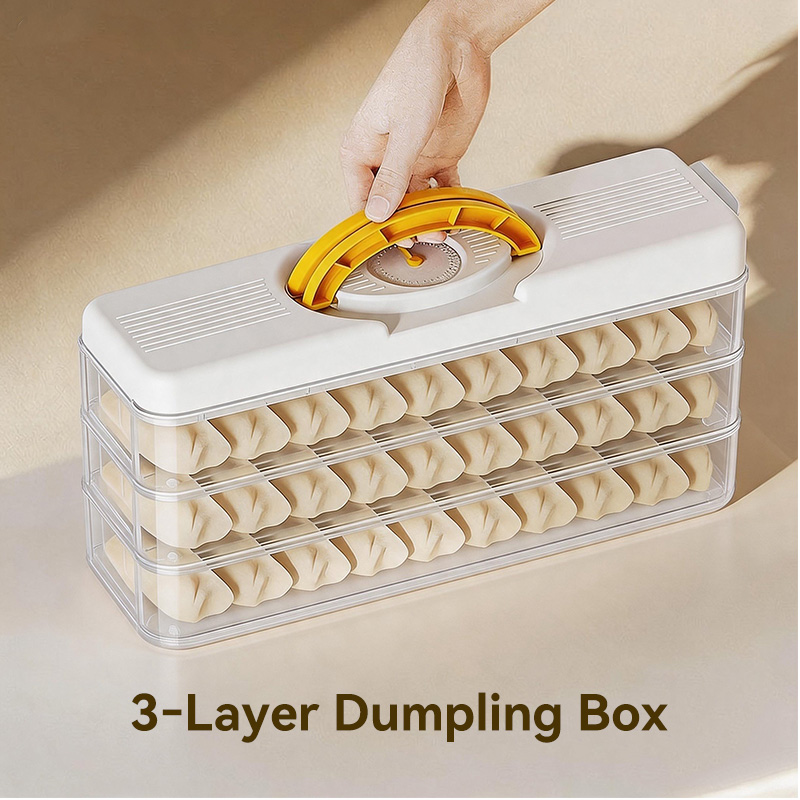 3-layer stacked vertical dumpling box - yellow handle