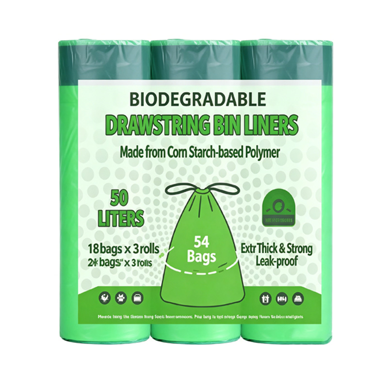 Degradable Drawstring Trash Bags 50L - 61*72cm - 54 Count - Green