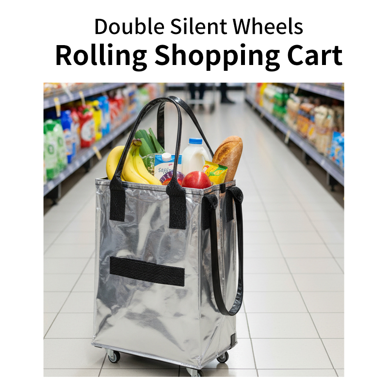 Shopping Cart with Wheels - Double-Layer Silent Wheels