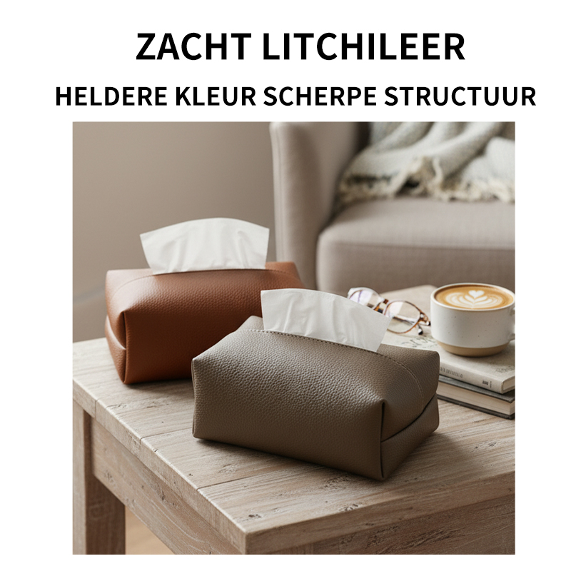 Square Leather Tissue Box Set of 2 