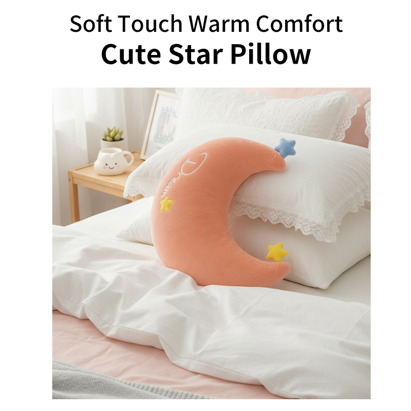 Soft Starry Pillow - Moon - Coral Pink - 45CM