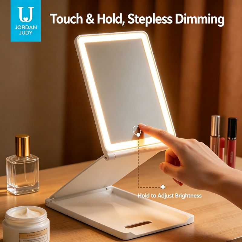 Jordan&Judy LED Vanity Mirror with Light, Foldable Portable Desktop Cosmetic Mirror for Travel
